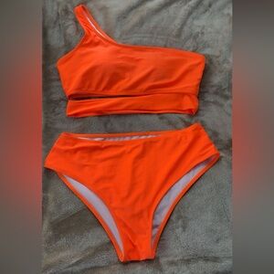 Bright Orange One-Shoulder Bikini Set